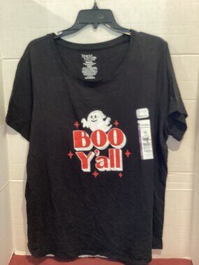 T100-Ladies Maternity Time & Tru Black Boo Y’all Graphic T Shirt Size 2 X Large